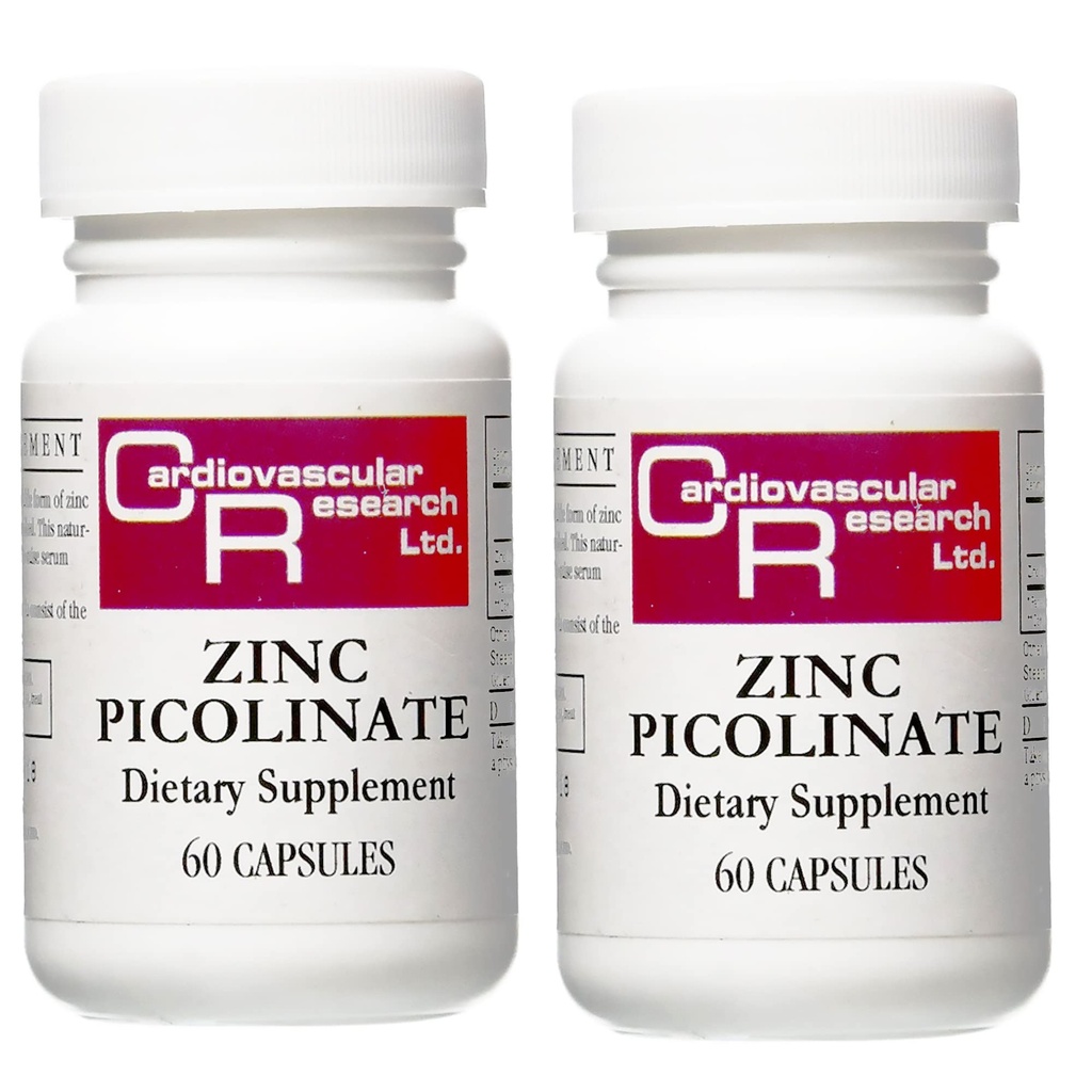 Cercetare cardiovasculară Zinc 25 mg Zinc Picolinat 120 Capsule - pentru suport sistem imunitar - Două Sticla Bundle