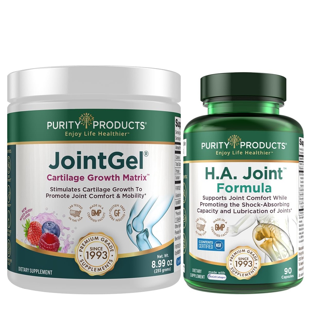 Produse de puritate JointGel (Berry Flavor) + HA Joint Formula Bundle Bioactive Colagen Peptides + MSM - Sprijină funcția comună + Flexibilitate în timp ce Fortificând cartilajul comun - Acid hialuronic +Mai mult