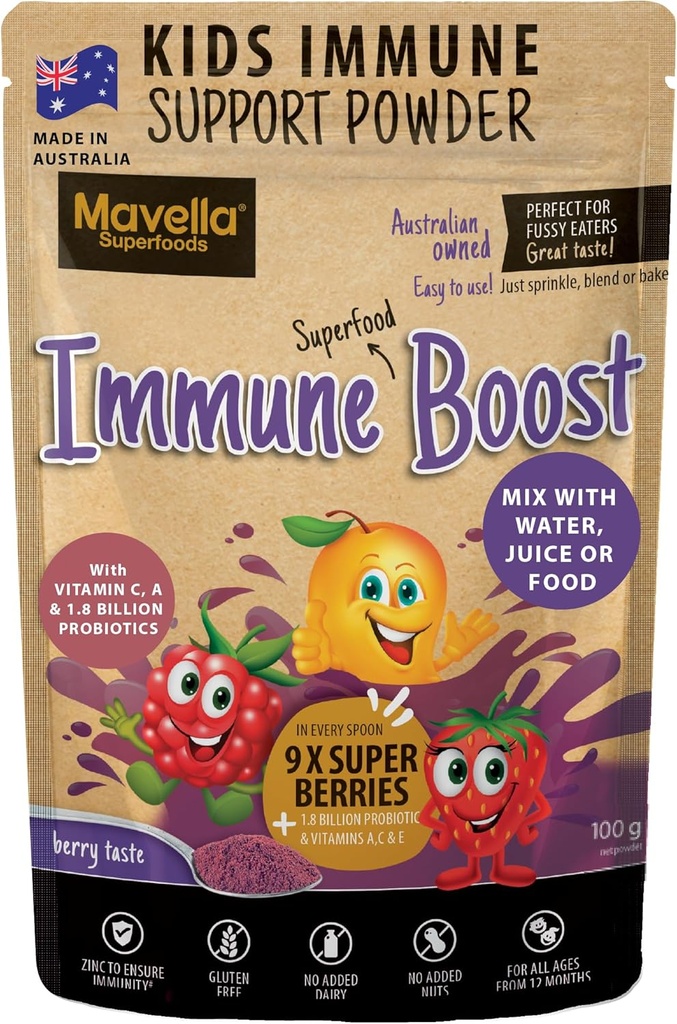 Copii Suport Imun - Boost imunitar cu vitamina C A + E, Magneziu & Probiotice pentru cu 9 Superberries - Berry Gummie gust alternativ 3,52oz (100g)