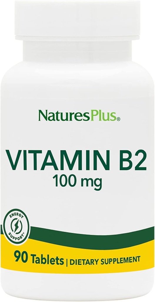 Naturas Plus Vitamina B2 (Riboflavin) - 100 mg, 90 comprimate vegetariene - Natural Energy & Metabolism Booster, promovează sănătatea generală - Gluten-Free - 90 Serviri