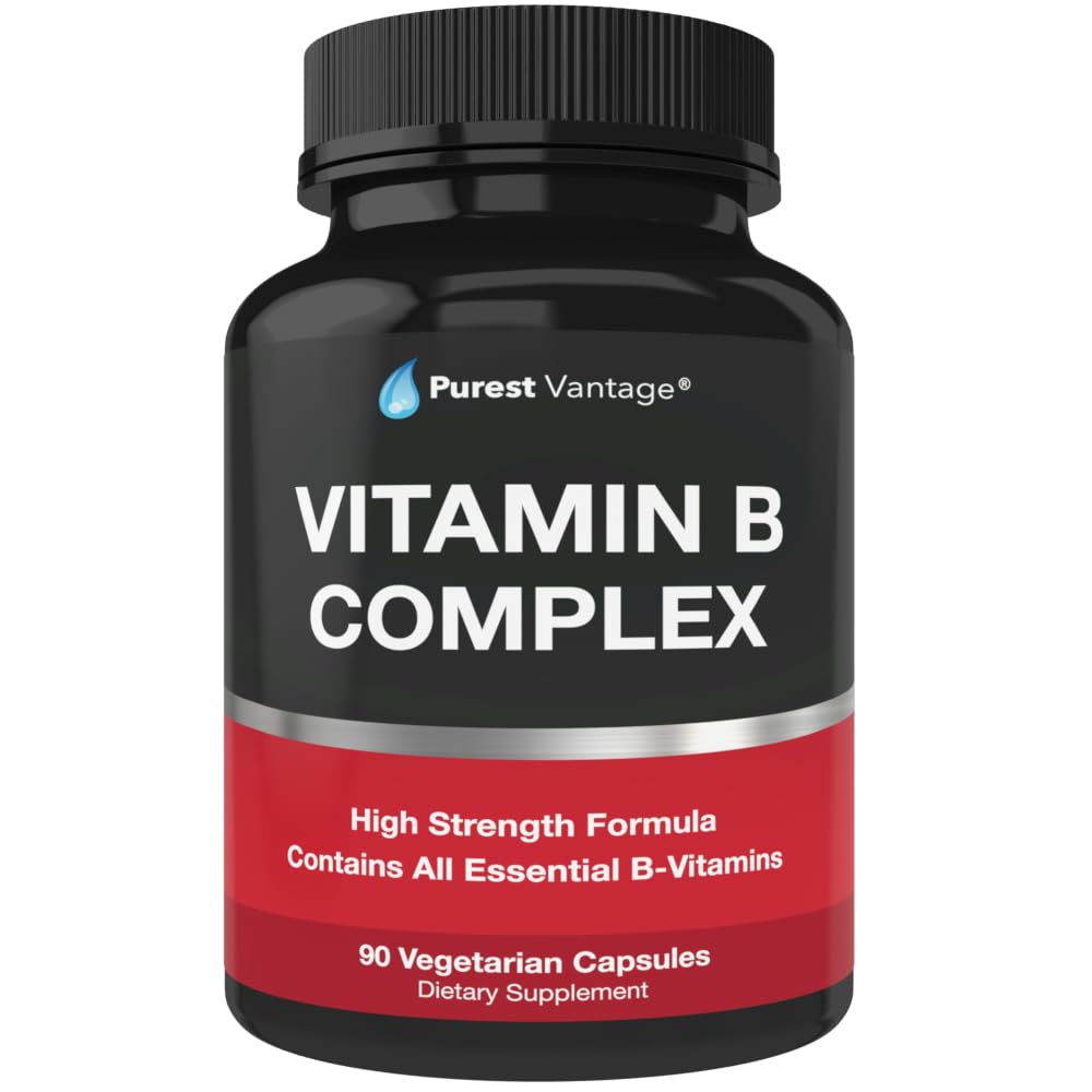 Vitamina B Complex Vitamine B12, B1, B2, B3, B5, B6, B7, B9, Acid folic - Super B Complex Vitamine pentru femei, Bărbați, Adulți - 90 Capsule vegetariene