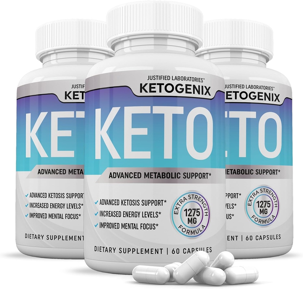 (3 ambalaj) Ketogenix Keto pastile 1275MG Formula nouă și îmbunătățită conține cidru de mere Oțet extra Fecioară Olive ulei pulbere verde frunze de ceai 180 capsule