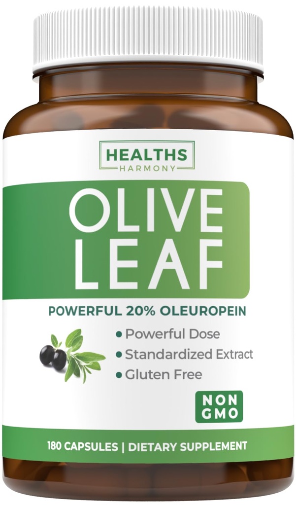 Super Putere Olive Leaf Extract capsule - Vegan non-GMO 750mg extract de măsline cu 20% Oleuropein Antioxidant Supliment pentru Imunity Skin and Heart Health Support - Made in the USA (6 Luna de aprovizionare)