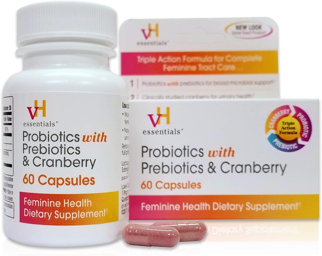 VH esențiale Probiotice cu prebiotice și Cranberry Feminine Health Supplement, 60 Conte