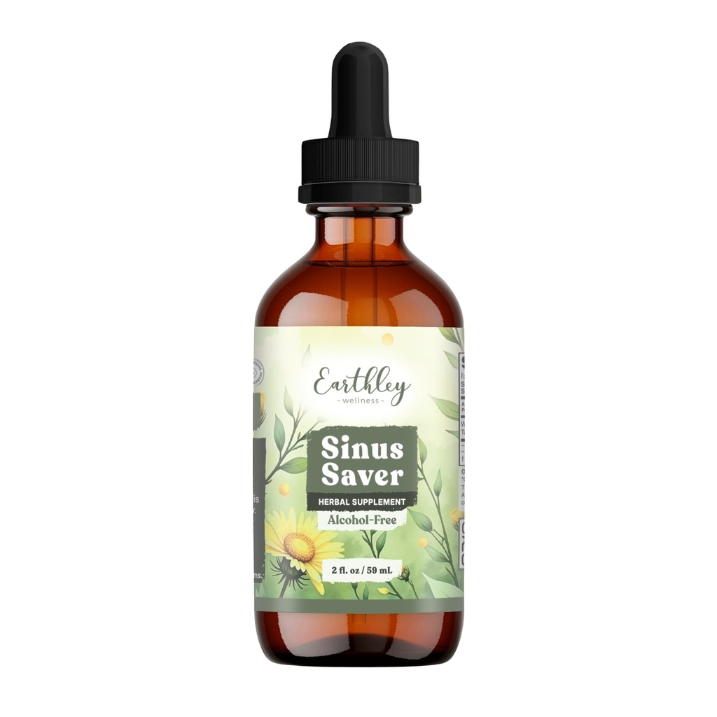 Earthley Wellness Sinus Saver, Natural Remedy, Free of Allergens, Parabens, și Conservatives, ajută la stimularea vitaminei C (2 oz, Alcool gratuit)