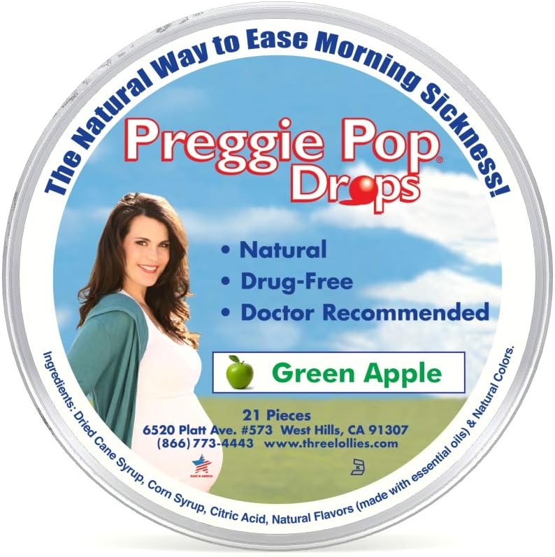 Trei Lollies Preggie Pop Drops, Natural Green Apple, 21 Conte