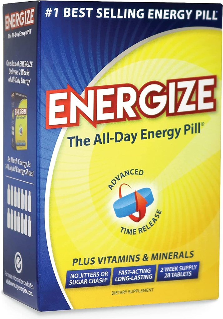 Energize pastile de cofeină - Pastile de energie cu acțiune rapidă - Suplimentul creier focal sănătos - Performanță îmbunătățită, vigilență și claritate - toată energia de zi, fără jitters, fără Crash - 28 comprimate eliberate timp