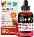 Venture Pal 5-in-1 Vitamina D3 10000 UI & K2 sub formă de MK-7 200mcg cu magneziu, ulei MCT, zinc, vitamina D fără zahăr lichid 