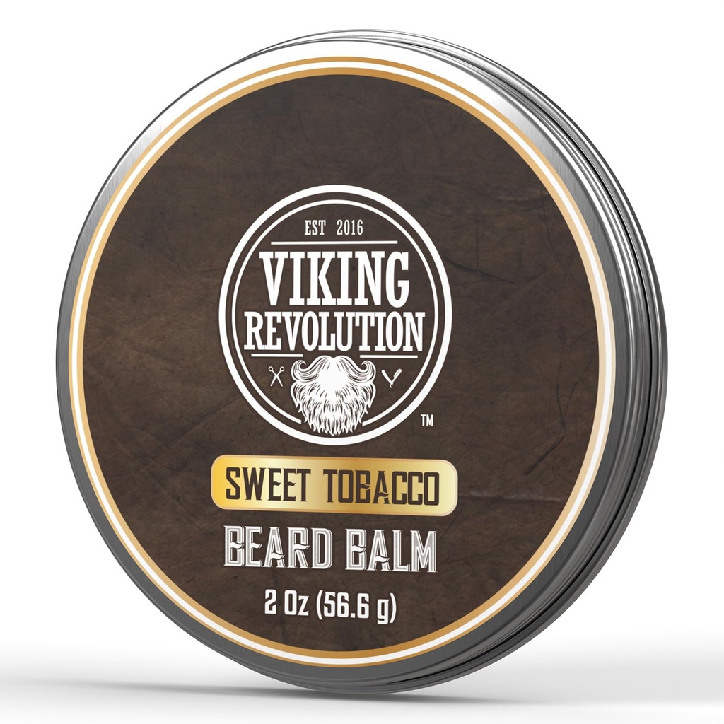 Viking Revolution Sweet Tobacco Beard Balsam - unt de barbă parfumat de tutun cu ulei de argan și ulei de Jojoba - Softens și moisturizes Barbă pentru bărbați (2oz, 1 pachet)