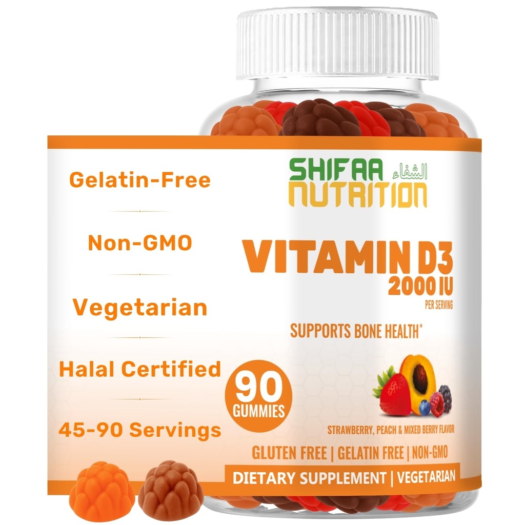 SHIFAA NUTRIŢIE Vitamină vegetariană D3 Gume pentru adulţi şi copii 