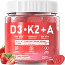 Vitamina D3 10000iu + K2 MK7 + A Gumies with Calciu Magneziu Zinc pentru Femei & Bărbați, Potență mare ADK Suplimentul de vitamine susține sistemul imunitar sănătos, funcția osoasă și vizuală, fără zahăr 120 Cts