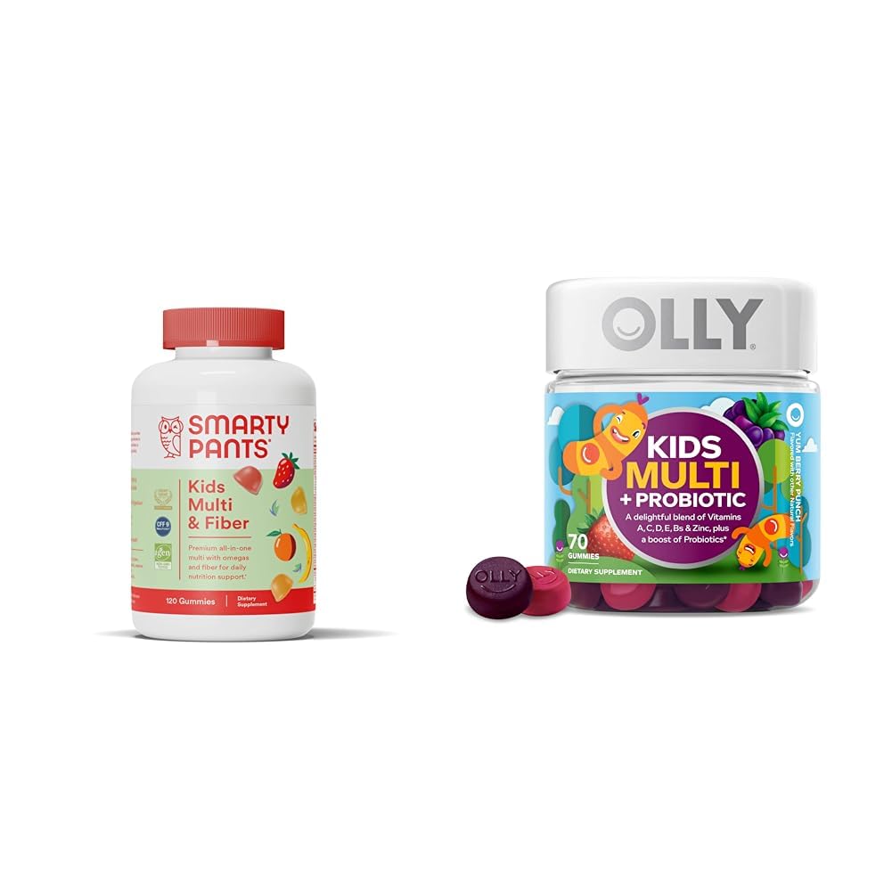 SmartyPants Copii Gummie multivitamine si fibra Supliment: Omega 3 Ulei de peste & OLLY Copii Multivitamine + Gummy Probiotic, Digestive si Immun suport