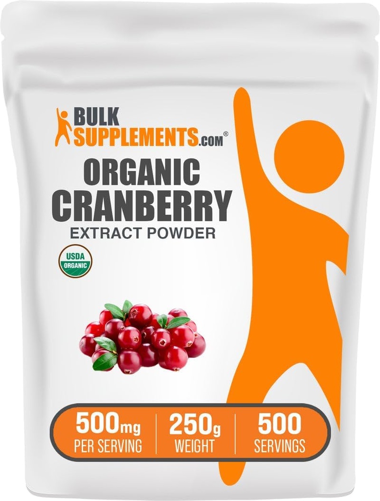 BulkSupplements.com Organic Cranberry Extract pulbere - Organic Cranberry Aroma pulbere, Sursa de Vaccinium Macrocarpon Fruit - Vegan & Gluten gratuit, 500 mg pe Serving, 250g (8.8 oz) (Pachet de 1)