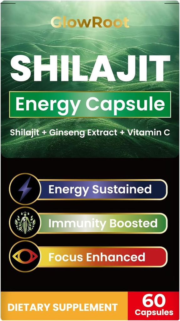 Capsule Shilajit, Silajit de grad înalt din Himalaya, Acid abundant Fulvin & 85+ Minerale Trace, Gluten Free, Nu Adăugat capsule Shilaj de zahăr pentru bărbați și femei
