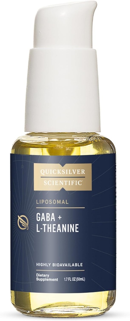 Quicksilver Scientific Liposomal GABA + L Theanine - Calm, Stres Response & Brain Support - Biodisponibile GABA Supliment cu L Theanine 100mg (1,7oz/50ml)