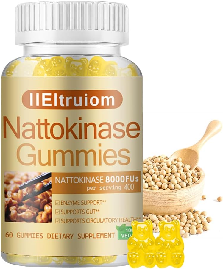 Nattokinaza Supliment 8.000 FU (400 mg) Per Serving, Hawthorn & Beet Root Extract, Nattokinaza Gumies Tradiţional Natto Extract Sursa, 60 Counts