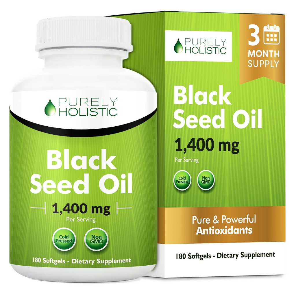 Capsule de ulei negru Seed 1400mg, 180 Softgels, 3 luni de aprovizionare - Rece presat Nigella Sativa, bogat în Omega 6, 9 & TQ, Black Cumin Seed Oil, Immune Support, Articulații și Digestion