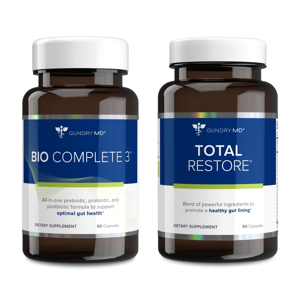 Gundry MD Bio Complete 3 şi Total Restore Bundle - Prebiotic, Probiotic, Postbiotic pentru a sprijini Optimal Gut Health