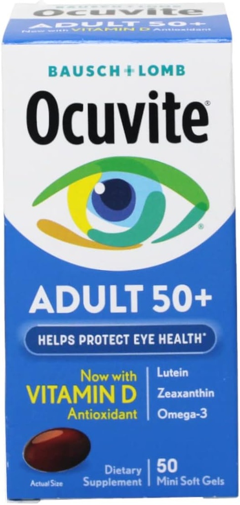 Ocuvite Adult 50+ Vitamine și suplimente minerale cu luteină, Zeaxantină și Omega-3, 50 Conte (Pachet de 10)