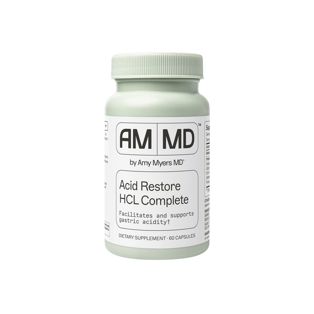 Amy Myers Acid MD Restaurare cu Betaina & HCL - Supliment pentru Digestive & Gut Health Support - cu Slippery Elm Bark - Non-GMO, Gluten-Free & non-Dairy - 60 capsule (60 Servings)