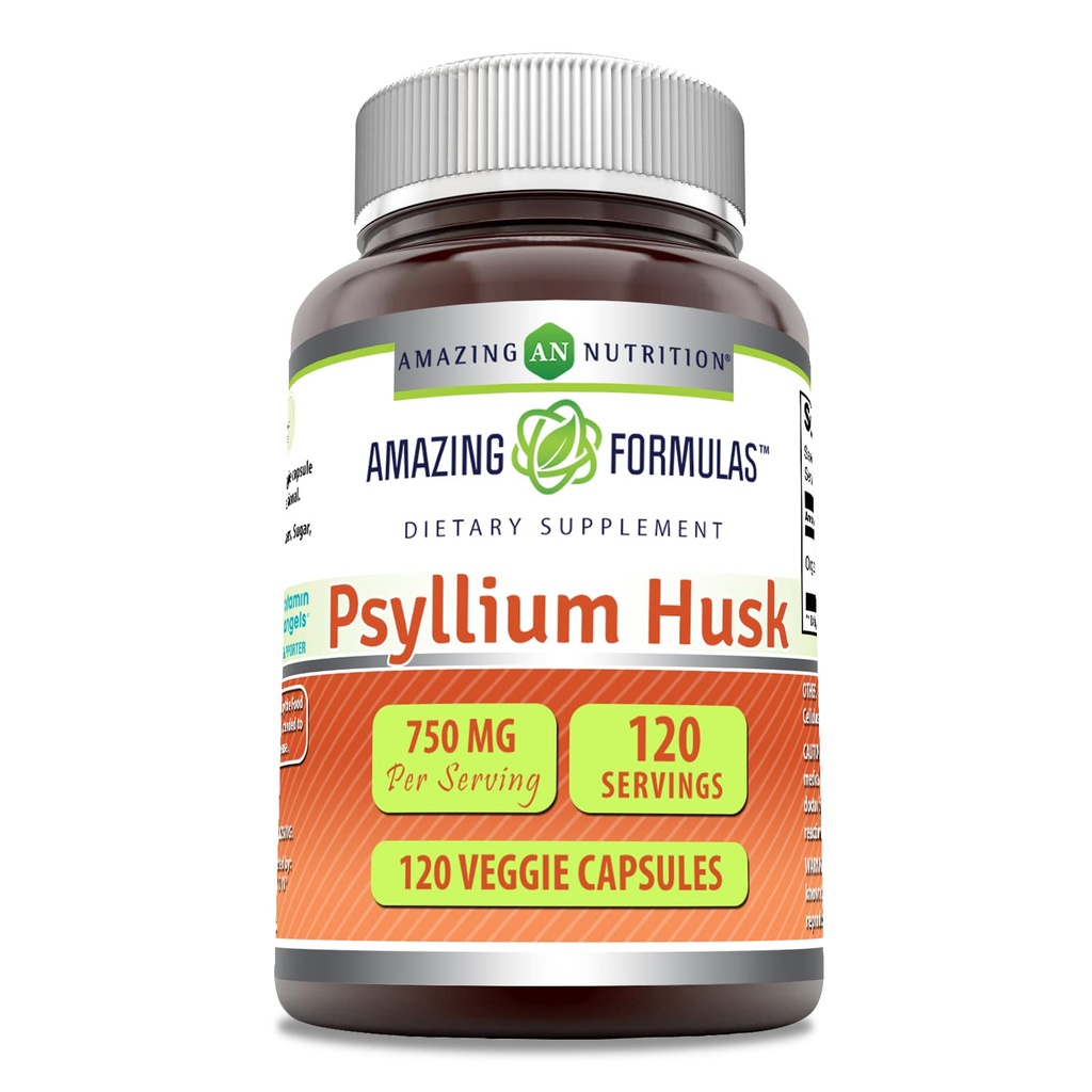 Amazing Formulas Psyllium Husk 750mg Veggie Capsule Supliment 