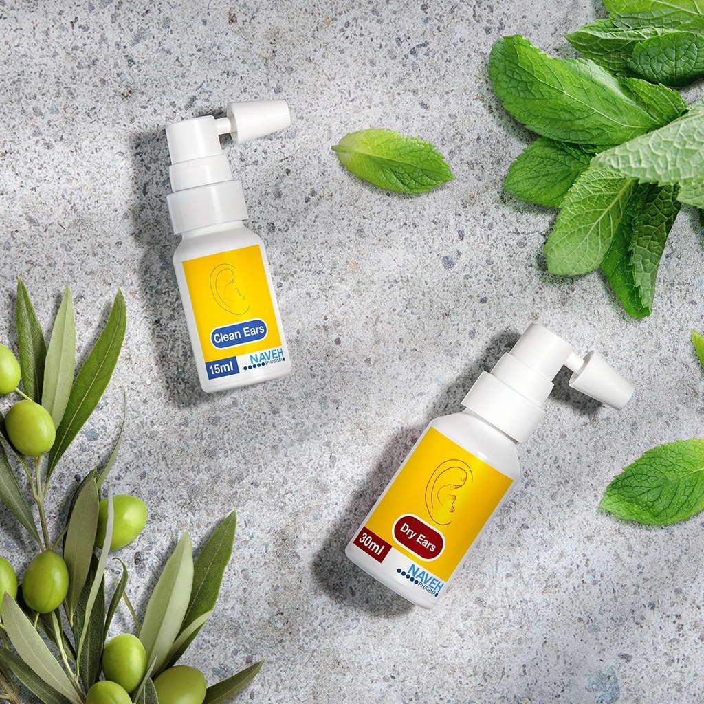NAVEH PHARMA CleanEars Îndepărtarea ceramei (0,5 Fl Oz) + NAVEH PHARMA Urechi uscate Spray (1 Fl Oz)