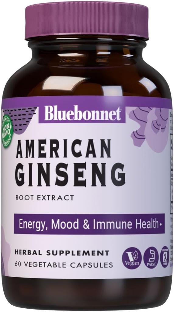 BlueBonnet American Ginseng Root Extract Supliment, 60 Conte