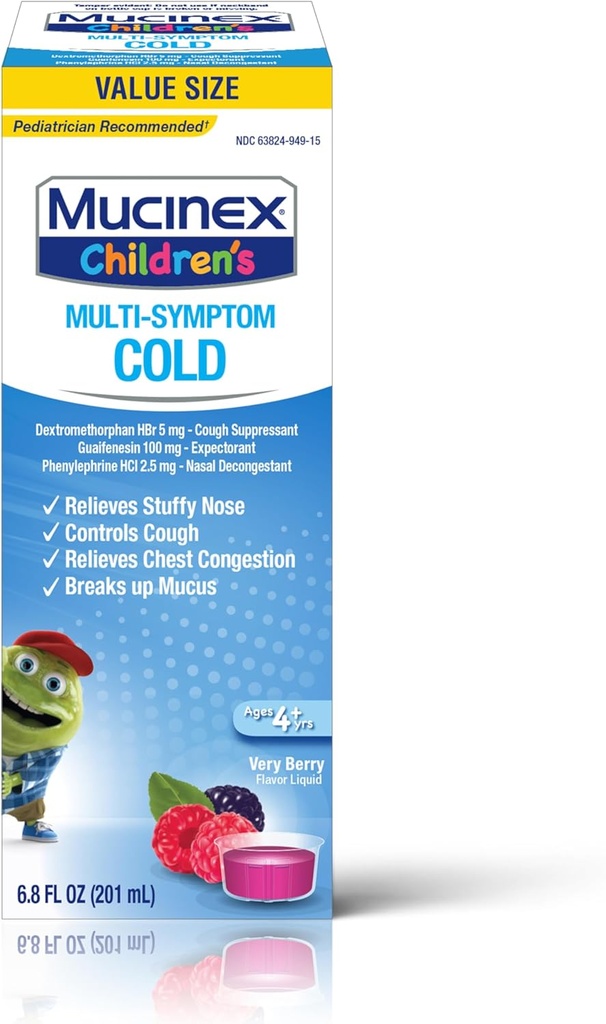 Mucinex Tuse Supprezentă Congestia toracică și Stuffy Nas Ajutor pentru copii Multi-Simptom lichid rece, Foarte Berry, 6.8 Fl Oz (Pachetul de 1)