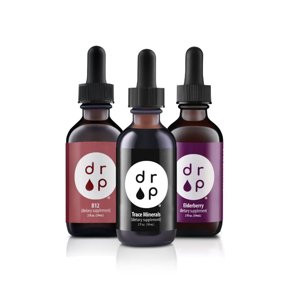 Drop Supplements Organic Trace minerale picături, Elderberry picături și vitamina B12 picături Bundle