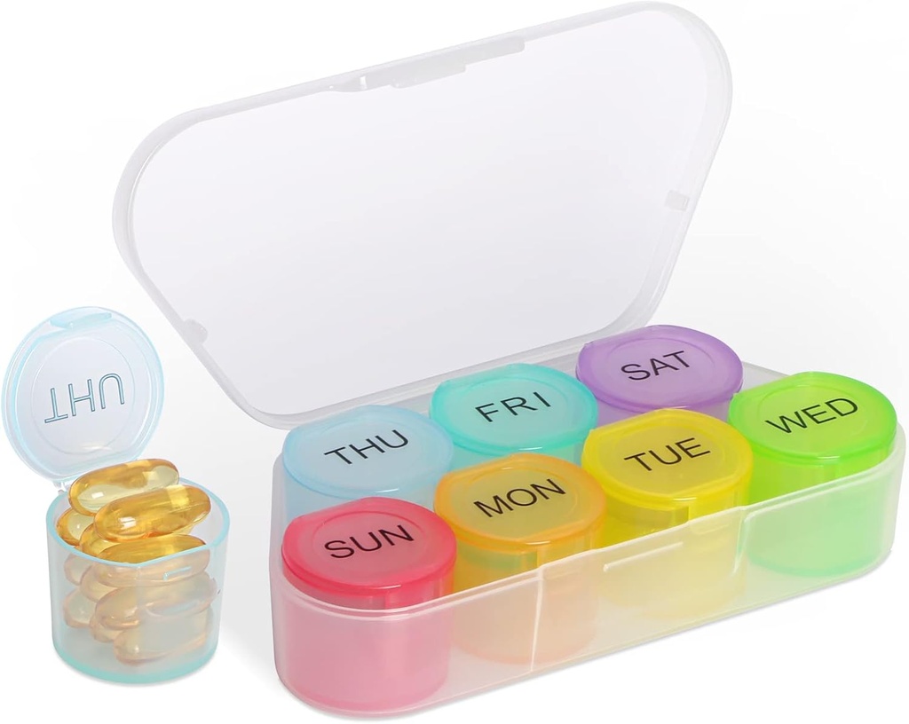 NatureTouch Weekly Pill Organizator, BPA Free Medicine Organizator Rainbow 7 zile Pilula cutie, Daily Portable Pill Container pentru pastile / Vitamin/Fish Oil/Supplements [Ultima versiune]