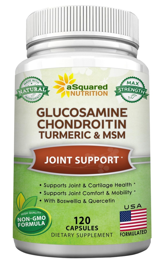 aSquared Nutrition Glucosamine Chondroitin Turmeric MSM Boswellia - 120 Capsule - Supliment de sprijin comun - Pastile de sprijin comun pentru sănătate - Suplimentul natural pentru spate, genunchi & mâini