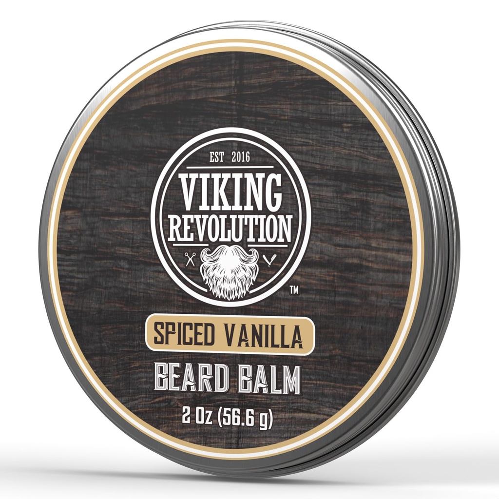 Viking Revolution Spiced Vanilla Barbă Balsam - Unt de barbă cu ulei de argan, Beard Softener pentru bărbați cu ulei de jojoba - Barbă Moisturizer pentru bărbați cu Beeswax - Beard Wax pentru bărbați (2oz, 1 Pack)