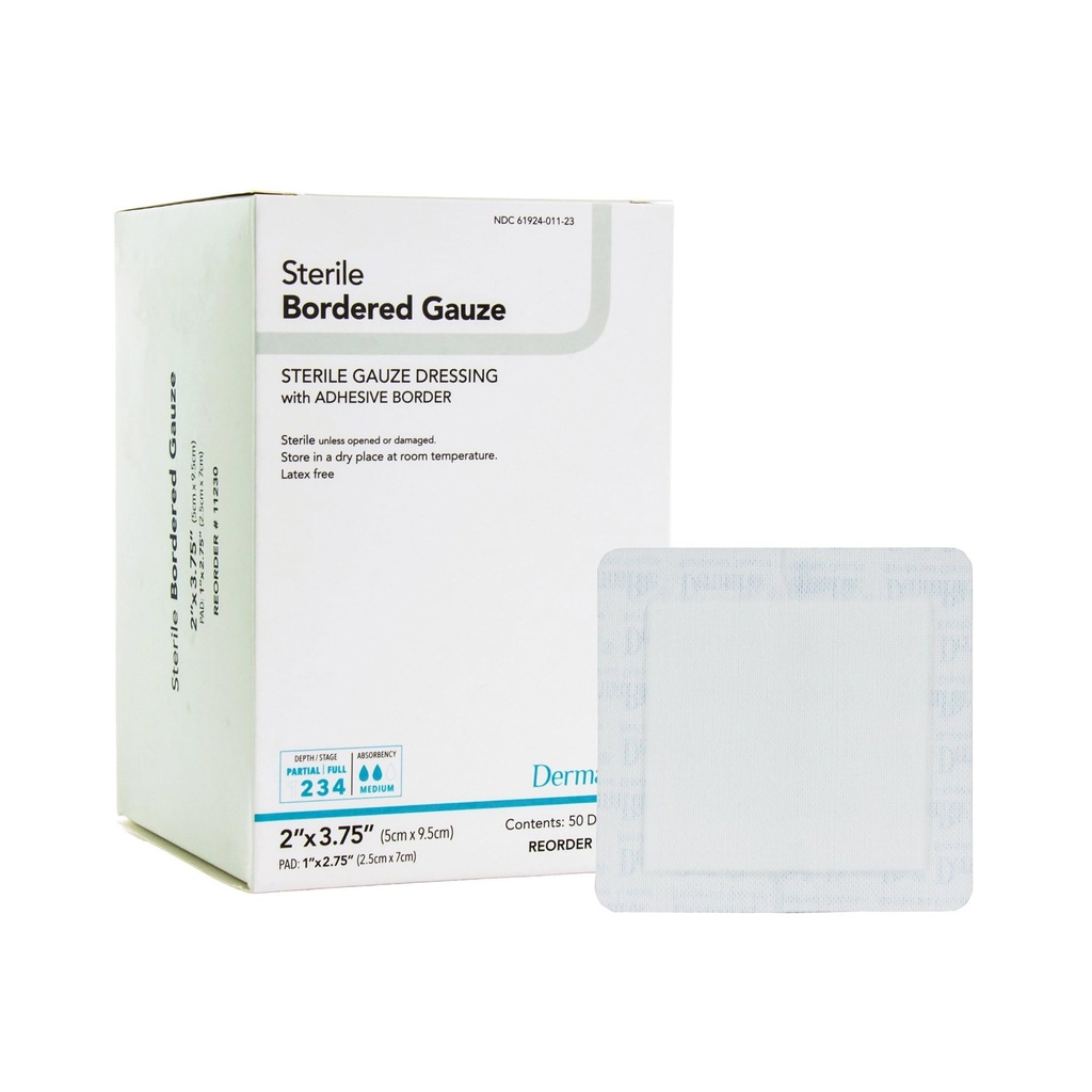 DermaRite's Steril Borded Tiaze Dressing with Adhesive Border - Flexible non-Linting Material, First-Aid, Individual Packed - 2 inch x 3-3/4 inch, 1 Count, 50 Packs, 50 Total