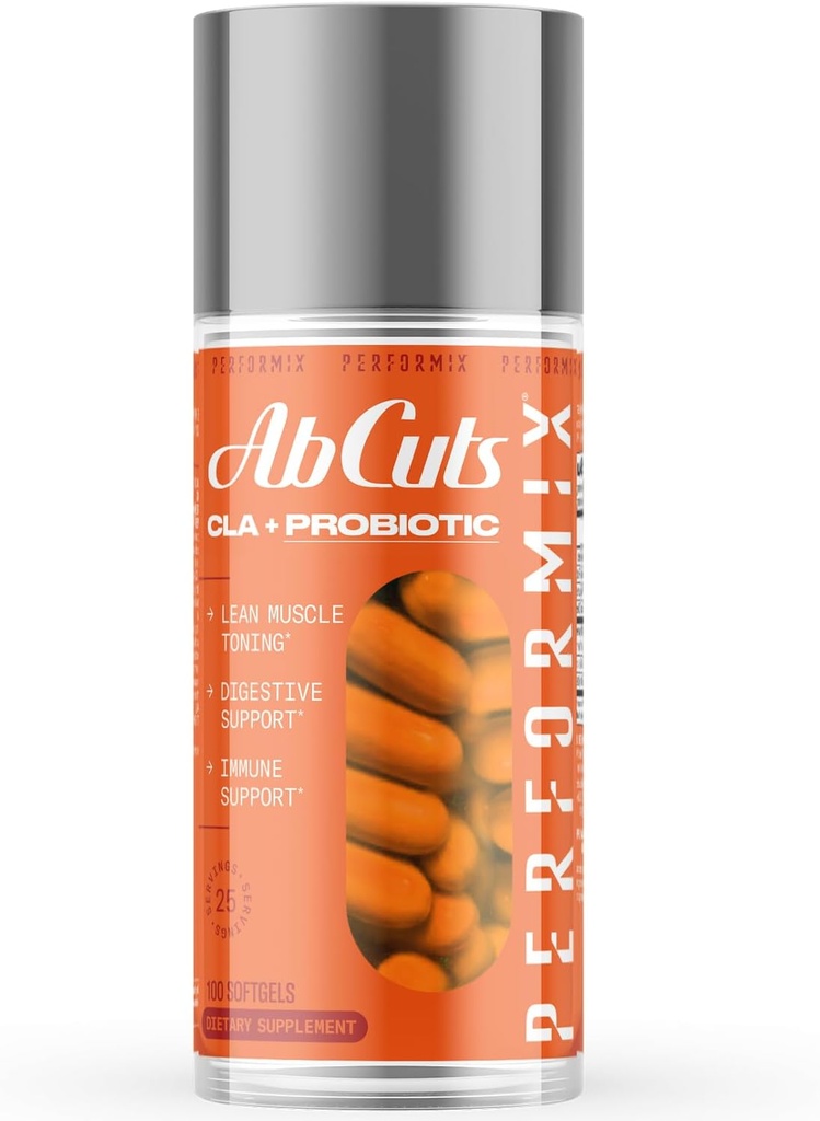 PERFORMIX - AbCuts CLA + Probiotice - Obiective de fitness - Sustine cresterea musculara lena si sanatatea gutei - Energie si rezistenta - Sanatate digestiva Wellness - Femei si barbati - 100 Geluri moi