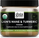 Gaia Herbs Lion's Mane & Turmeric Powder - Herbal Mushroom Supplement Powder pentru a ajuta la mentinerea sanatatii creierului si a rechemarii - USDA Certified Organic-3.53 Oz (Până la 45-Day Supply)