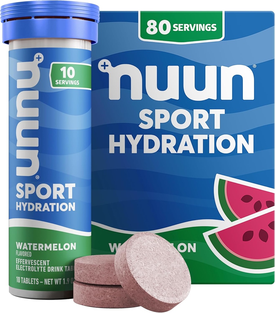 Nuun Sport Electrolit Tablete cu magneziu, calciu, potasiu, clorură & sodiu, gluten Free & Vegan, pepene verde, 8 Pack (80 Servings Total)