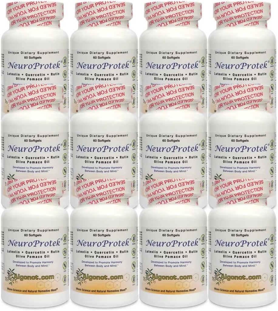 Algonot NeuroProtek 12 Pachet: Singura lipozomal Luteolin produse folosind ulei de măsline Pomace. Combinație de luteolin, Querbetin & Rutin în ulei de măsline Pomace (pret redus Bundle)