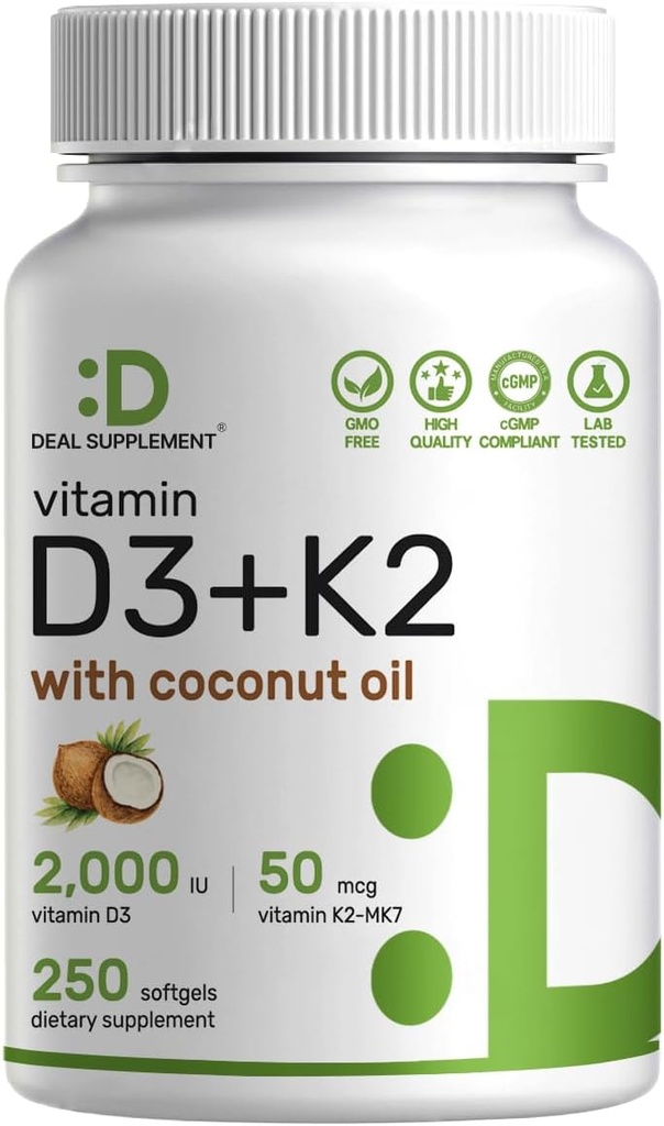 DEAL SUPLMENT Vitamina D3 2000 UI + K2 MK7 50mcg Softgels 