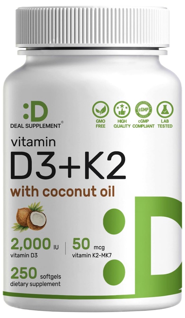 DEAL Suplement Vitamina D3 2000 UI + K2 MK7 50mcg Softgels 