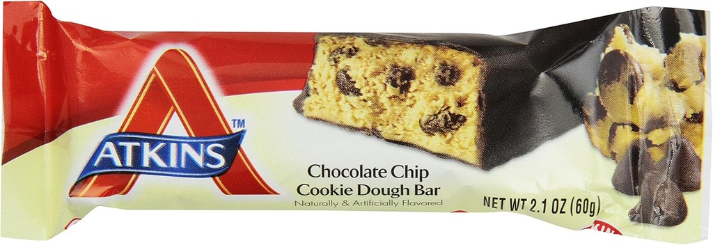 Atkins Chocolate Chip Cookie Dough Proteine Meal Bar, High Fiber, 1g Sugar, 3g Net carbohidrați, Mese de înlocuire, 5 Conte (Pachet de 6)