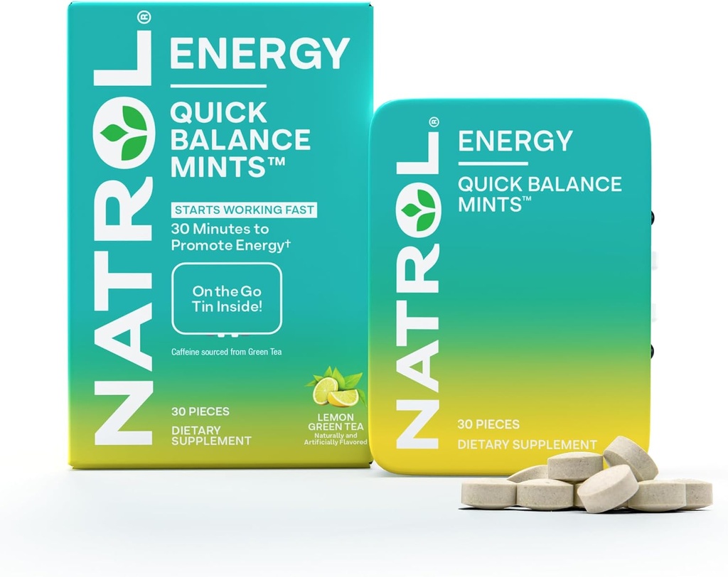 Natrol Echilibru rapid menta energie, Suplimentul energetic, 30 Ceai verde de lamaie natural și artificial arostat, 30 Conte, 15 zile de aprovizionare