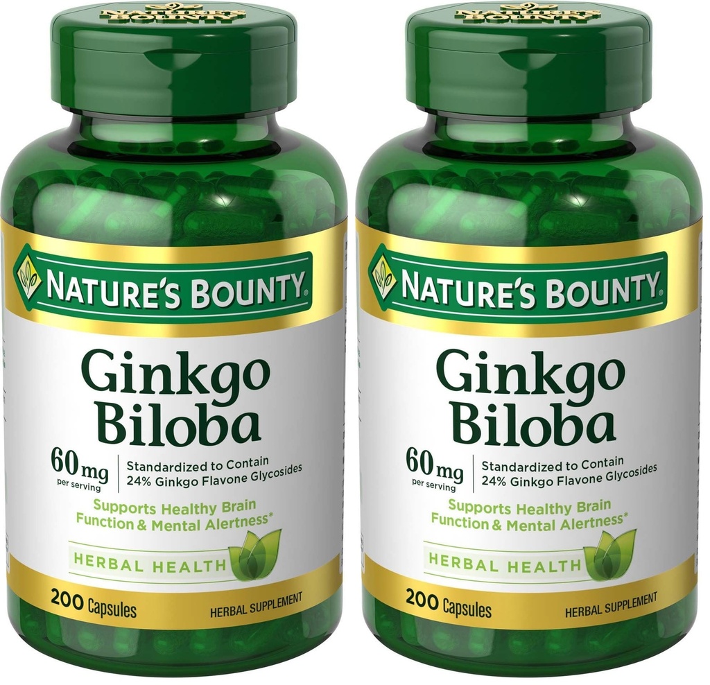 Natura's Bounty Ginkgo Biloba 60 Mg, 200 Capsule (17243) (Pachet de 2)