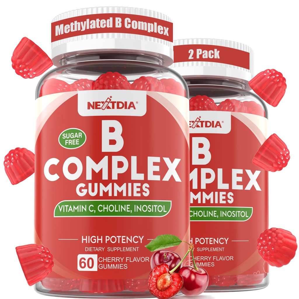 Vitamina B Complex Gummies, Vegan Vitamina B Gumies cu 2000 mcg metil B12, metil Folate 