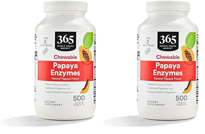 365 de Whole Foods Market, Papaya Enzimes, 500 Chews (Pachet de 2)