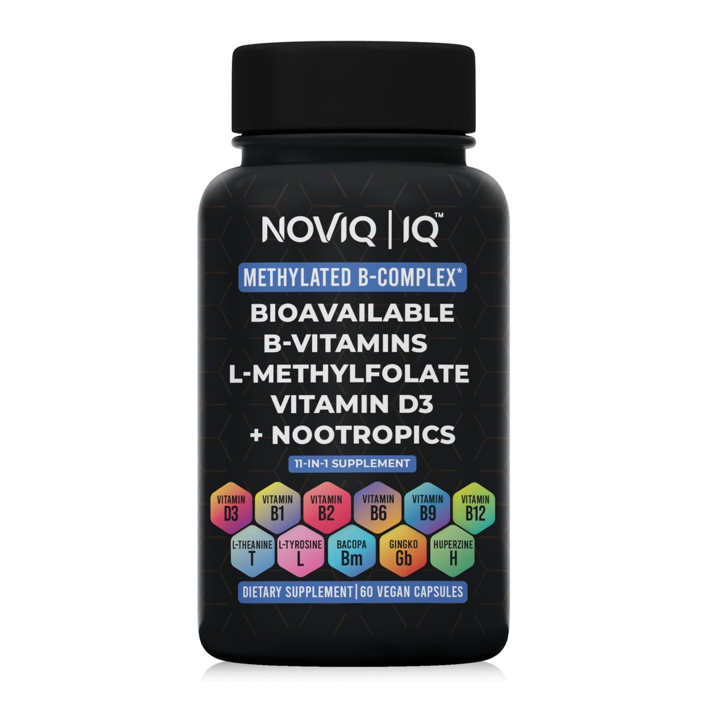 11-in-1 supliment B-complex metilat: 680mcg L-metilfolat (3,5-MTHF) tiamină (B1) Riboflavină (B2) Piridoxal (B6) metilcobalamină (B12) - VegD3® + Nootrops - 1,100mg+ Servire - 60 Conte