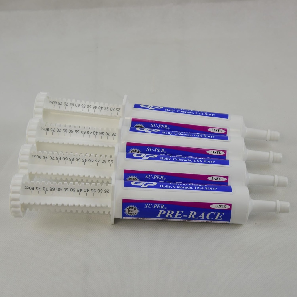 SU-PER Pre-Race Paste pentru cai - Suport de performanta pentru exercitarea musculare - Creatura bufet, Aminoacidi, extracte de plante, anti-Oxidanti, B-Complex Vitamine - 60CC, Cazul 4