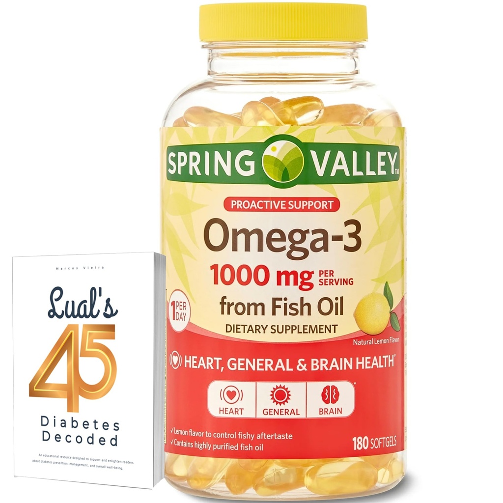 Vara de primăvară Omega-3 ulei de pește Geluri moi, 1000 mg, 180 Conte, Supliment alimentar, Omega-3 acidi grasi Bundle cu 45 Diabet zaharat Lual decodat