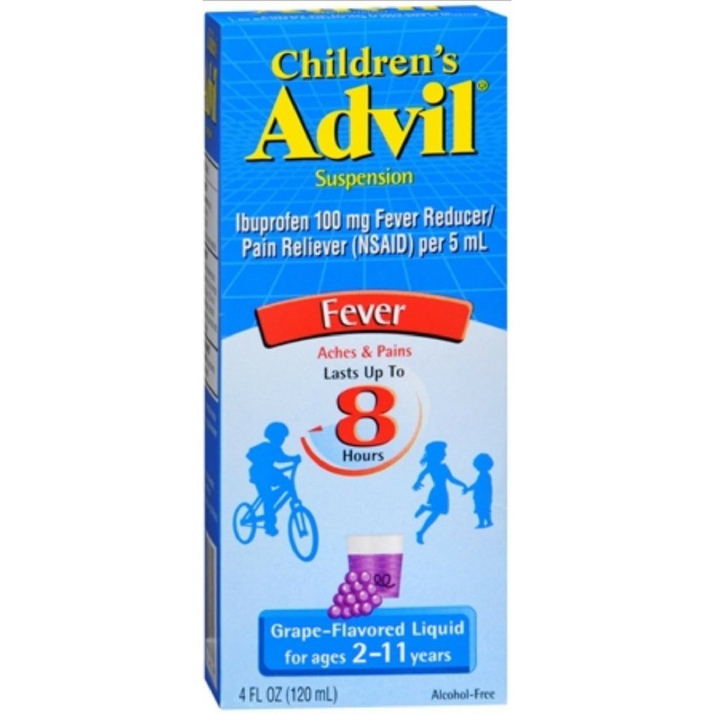 Copiiâ €š €â €ž¢s Advil lichid de durere Relief Medicina si Reducator de febra, 100 Mg copii Ibuprofen pentru vârstele 2-11, struguri - 4 Fl Oz