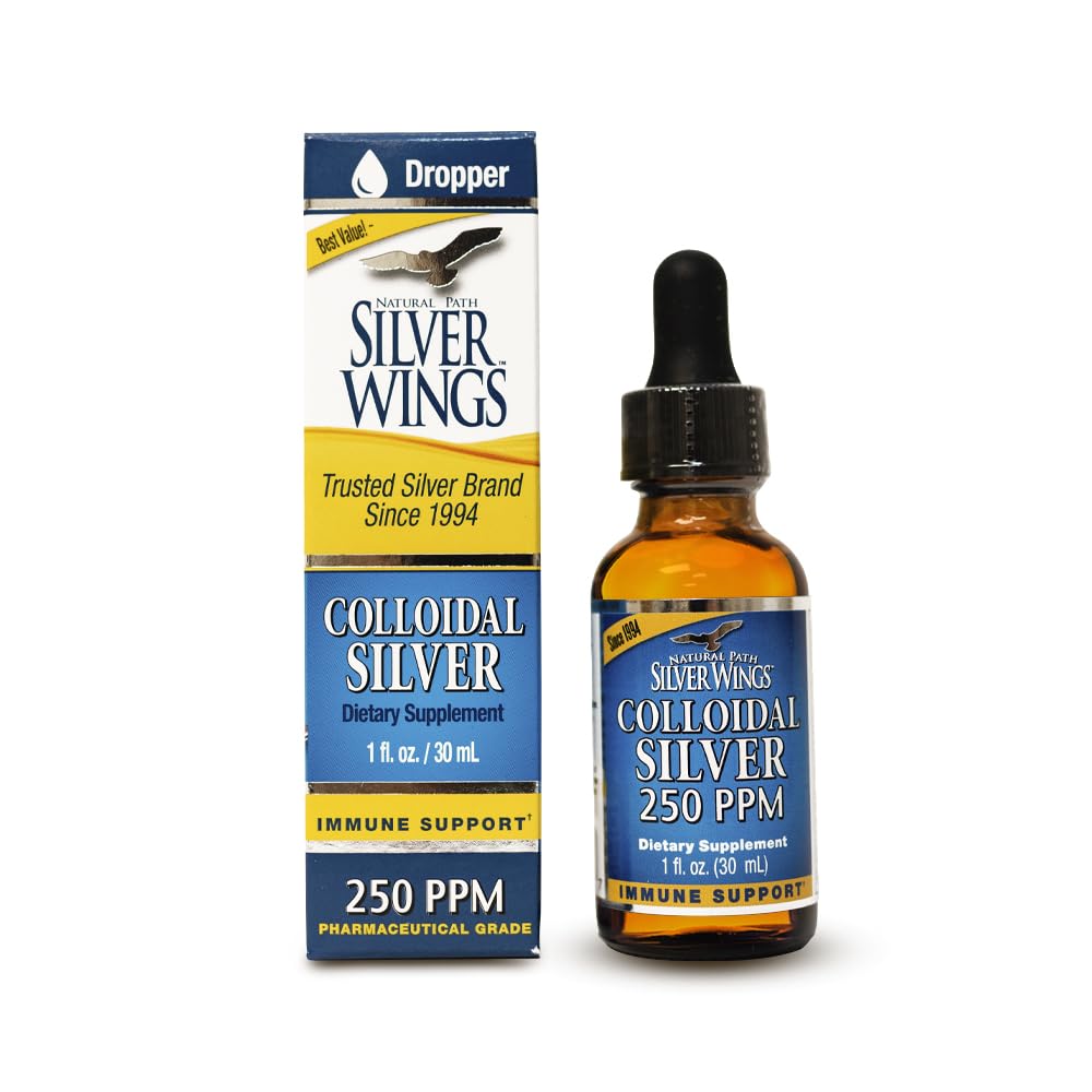 Natural Path Aripi de argint coloidal lichid de argint - îmbunătățit supliment de suport imunitar - 250ppm (1250mcg) - 1 oz picurător