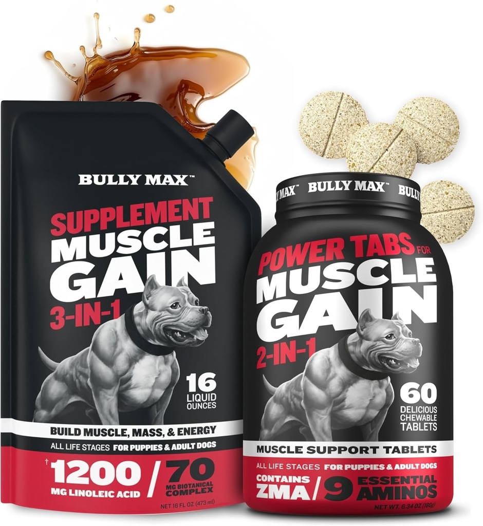 Bully Max 3-in-1 lichid Dog Constructor musculare și file de putere (60 file) Bundle 